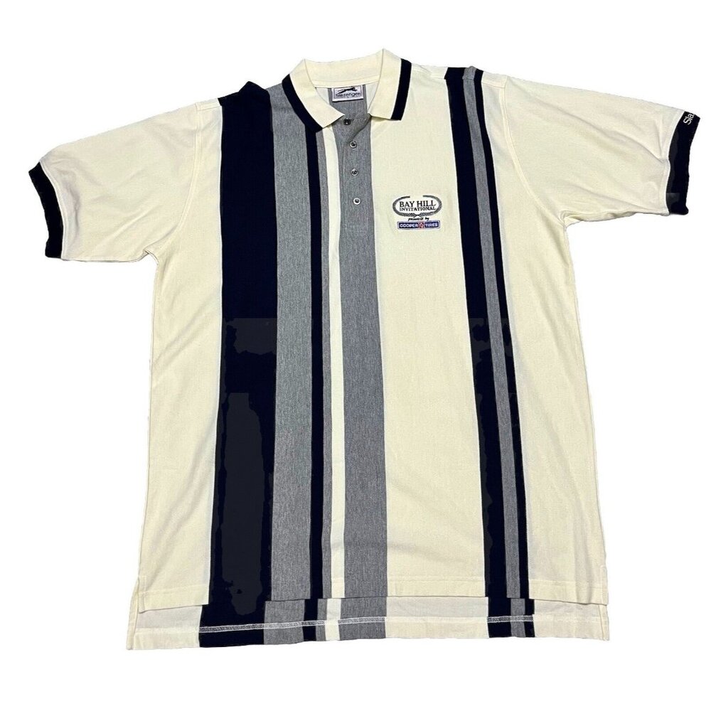 Vintage Slazenger Golf Bay Hill Invitational Black & Grey Striped Polo Men’s XL